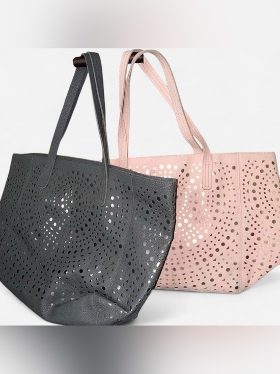 Handbags - Perforated Tote Bags- Pink and Gray